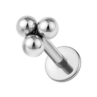 Titanium 3mm 3 Ball Trinity - Threadless 18G - 7mm Flatback Stud
