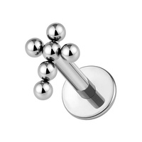 Titanium 4mm Cross Cluster - Threadless 18G - 7mm Flatback Stud