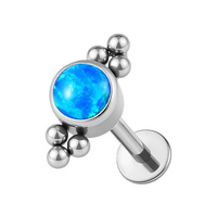 Titanium Lab Created  5mm Sapphire Black Opal - Threadless 18G - 7mm Flatback Stud