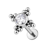 Titanium 5mm Premium Zirconia Ball Cross Cluster - Threadless 18G - 7mm Flatback Stud