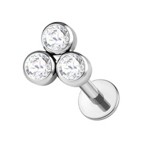 Titanium 2.5mm Premium Zirconia Trio - Threadless 18G - 7mm Flatback Stud