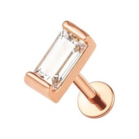 Rose Gold Titanium 4mm Premium Zirconia Crystal Baguette - Threadless 18G - 7mm Flatback Stud