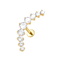 Gold Titanium Clawset Cluster Cubic Zirconia - Threadless 18G - 7mm Flatback Stud 
