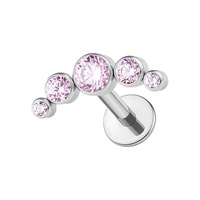  Titanium Half Moon Pink Cubic Zirconia - Threadless 18G - 7mm Flatback Stud 