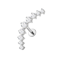  Titanium Clawset Cluster Cubic Zirconia - Threadless 18G - 7mm Flatback Stud 