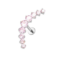  Titanium Clawset Cluster Pink Cubic Zirconia - Threadless 18G - 7mm Flatback Stud 