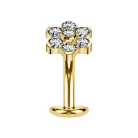 Gold Titanium Flower Cubic Zirconia - Threadless 14G - 10mm Floating Navel