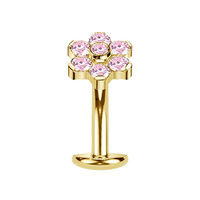 Gold Titanium Flower Pink Cubic Zirconia - Threadless 14G - 10mm Floating Navel