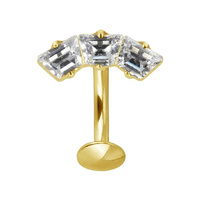 Gold Titanium Square Trio Cubic Zirconia - Threadless 14G - 10mm Floating Navel