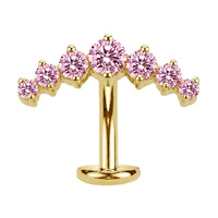 Gold Titanium Clawset Cluster Pink Cubic Zirconia - Threadless 14G - 10mm Floating Navel
