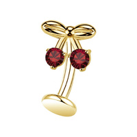 Gold Titanium Cherries Red Cubic Zirconia - Threadless 14G - 10mm Floating Navel