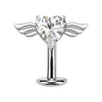  Titanium Heart & Wings Cubic Zirconia - Threadless 14G - 10mm Floating Navel