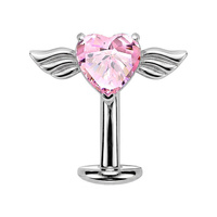  Titanium Heart & Wings Pink Cubic Zirconia - Threadless 14G - 10mm Floating Navel