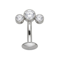  Titanium Bezel Set Trio Cubic Zirconia - Threadless 14G - 10mm Floating Navel