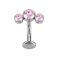  Titanium Bezel Set Trio Pink Cubic Zirconia - Threadless 14G - 10mm Floating Navel