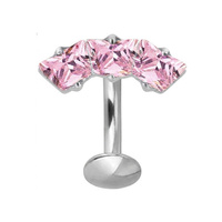 Titanium Square Trio Pink Cubic Zirconia - Threadless 14G - 10mm Floating Navel 
