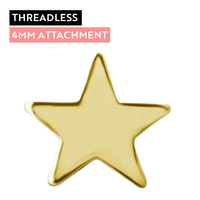 Gold Titanium - Star - 4mm Threadless Attachment
