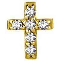 Gold Steel - Premium Zirconia - Cross - 5mm Threadless Attachment
