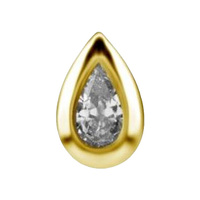 Gold Steel - Pear Cubic Zirconia - 6mm Threadless Attachment