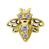Gold Steel - Bee Cubic Zirconia - 7mm Threadless Attachment