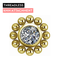 Gold Titanium - Premium Zirconia Sun Design - 4mm Threadless Attachment