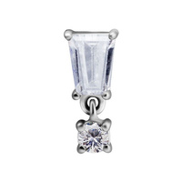 Surgical Steel - Tapered Baguette And Square Charm - Cubic Zirconia - 8mm Threadless Attachment