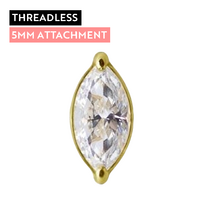 18K Gold - Marquise Shape Premium Zirconia - 5mm Threadless Attachment