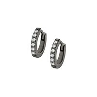 Black Steel Hoop Earrings - Cubic Zirconia 20 Gauge - 7mm