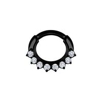 Black Steel Septum Ring - 8 Prong Cubic Zirconia Crown 16 Gauge - 6mm
