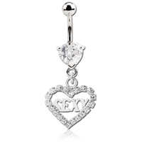 Surgical Steel Belly Ring - 'Sexy' Jewelled Hearts 14 Gauge - 10mm