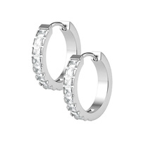 Surgical Steel Huggies Hoop Earrings - Square Cubic Zirconia 20 Gauge - 12mm