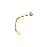 18K Gold Pigtail Nose Stud - Claw Set Premium Zirconia - 2mm