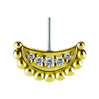 18K Gold Vertical Helix & Contraconch Attachment for Threadless Labret - Crescent Premium Zirconia - 11mm
