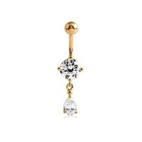 Gold Steel Double Jewelled Belly Ring - Pear Shaped Jewel 14 Gauge - 10mm