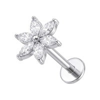 Titanium - Cubic Zirconia Marquise Flower - Threadless 18G - 7mm Flatback Stud
