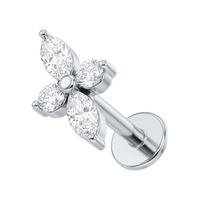 Titanium - Cubic Zirconia Pointed Flower - Threadless 18G - 7mm Flatback Stud
