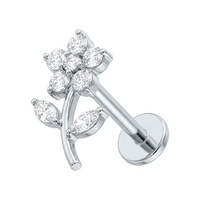 Titanium -  Cubic Zirconia Flower Stem - Threadless 18G - 7mm Flatback Stud