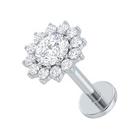 Titanium -  Cubic Zirconia Sunflower - Threadless 18G - 7mm Flatback Stud