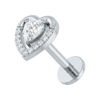 Titanium - Cubic Zirconia Dual Heart - Threadless 18G - 7mm Flatback Stud