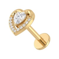 Gold Titanium - Cubic Zirconia Dual Heart - Threadless 18G - 7mm Flatback Stud