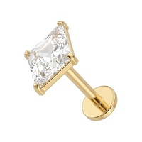 Gold Titanium - Cubic Zirconia Diamond - Threadless 18G - 7mm Flatback Stud