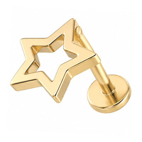 Gold Titanium - Star Outline - Threadless 18G - 7mm Flatback Stud