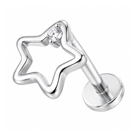 Titanium - Cubic Zirconia Open Star - Threadless 18G - 7mm Flatback Stud