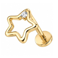 Gold Titanium -  Cubic Zirconia Open Star - Threadless 18G - 7mm Flatback Stud