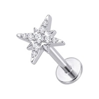 Titanium - Cubic Zirconia Eight Pointed Star - Threadless 18G - 7mm Flatback Stud