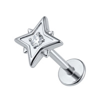 Titanium - Cubic Zirconia Fire Star - Threadless 18G - 7mm Flatback Stud