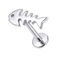 Titanium - Fishbone - Threadless 18G - 7mm Flatback Stud