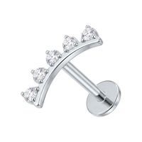 Titanium - Cubic Zirconia Studded Curve  - Threadless 18G - 7mm Flatback Stud