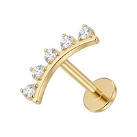Gold Titanium - Cubic Zirconia Studded Curve - Threadless 18G - 7mm Flatback Stud