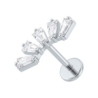 Titanium - Cubic Zirconia Trapezoid Fan - Threadless 18G - 7mm Flatback Stud
